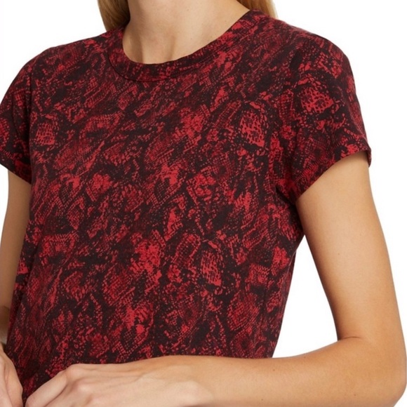 Rag & Bone Red All Over Snake Print Size XXSmall T-Shirt Round Neck Short Sleeve - Picture 5 of 11